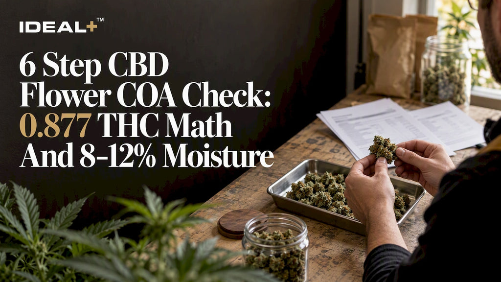 CBD flower sample beside COA pages