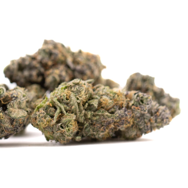 Premium Berry Blast cannabis bud with green and brown trichomes
